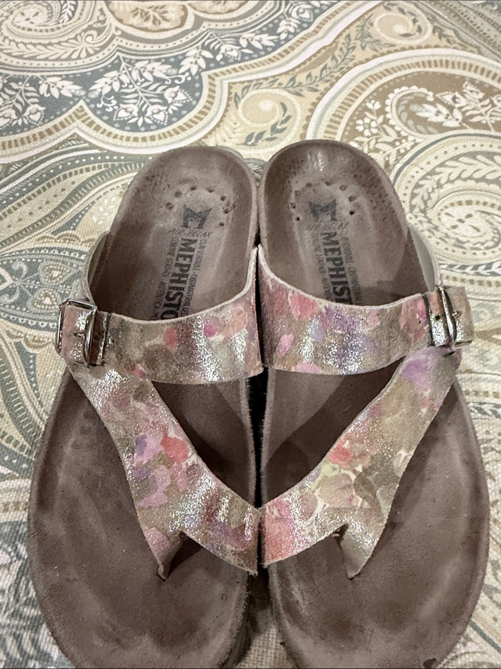 Mephisto Women's Multicolor Metallic Floral Thong Sandals